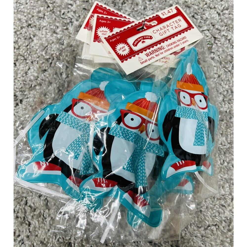 Big Inflatable Character Gift Tag Penguin Approx 3"x5" Bundle Set Of 10 New